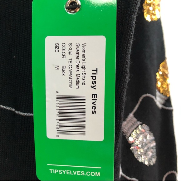 Tipsy Elves black knit silver and gold string lights size M NWT shimmer shine - Picture 10 of 15